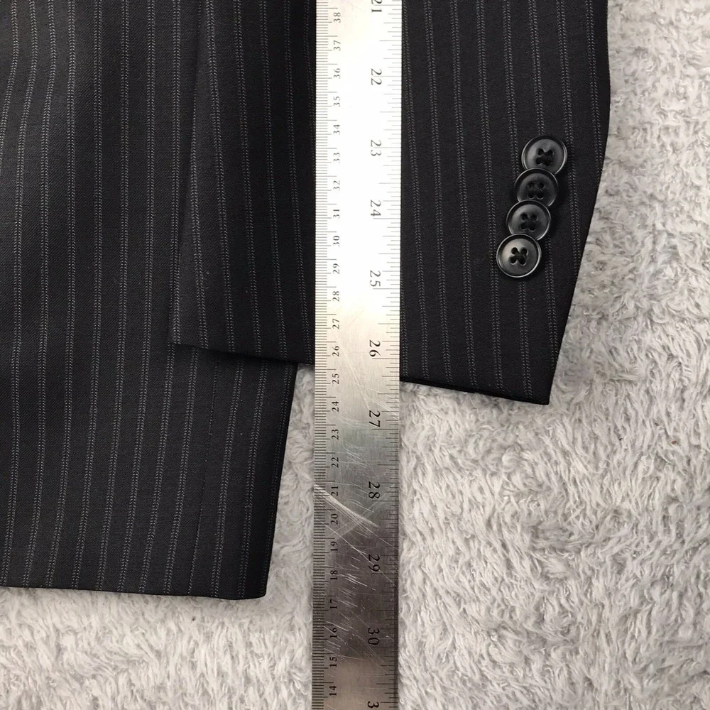 Peter Millar Sport Coat Mens 40T Black Striped 100% Wool 2 Button Double Vented